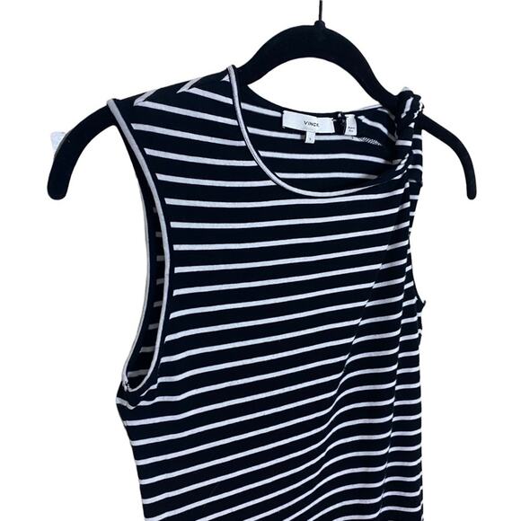 Vince size Small Tank Black & White Striped Pima Cotton Twist Neck Sleeveless - Picture 7 of 8